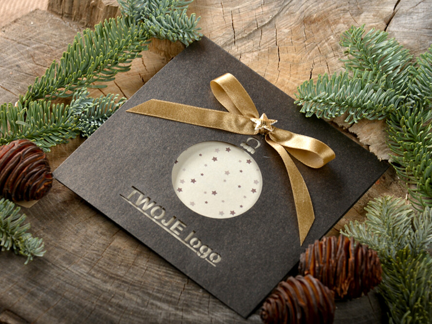 Kartki świąteczne z logo firmy laserowe biznesowe kartki świąteczne z logo, perłowe kartki wycinane laserowo3