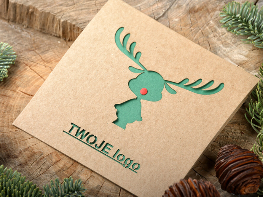 Kartki świąteczne z logo firmy laserowe kartka świąteczna z logo waszej firmy, karnety bożonarodzeniowe ciete laserem2