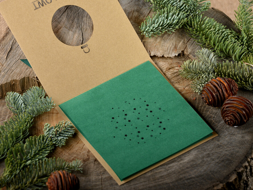 Kartki świąteczne z logo firmy laserowe biznesowe kartki świąteczne z Twoim logo, karnety bożonarodzeniowe ciete laserem2