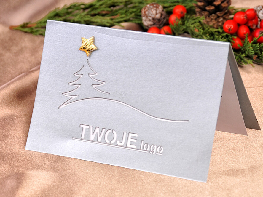 Kartki świąteczne z logo firmy laserowe biznesowe kartki świąteczne z logo, perłowe kartki wycinane laserowo1