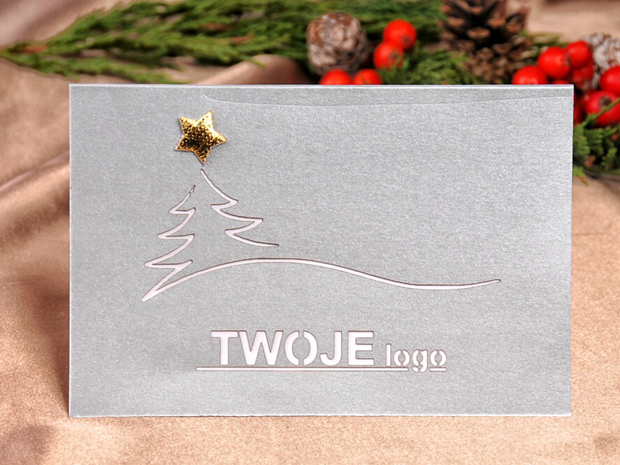 Kartki świąteczne z logo firmy laserowe biznesowe kartki świąteczne z logo, perłowe kartki wycinane laserowo0