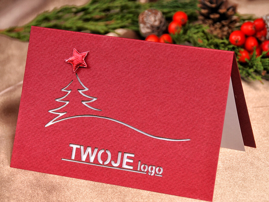 Kartki świąteczne z logo firmy laserowe kartka świąteczna z logo waszej firmy, składane kartki wycinane laserowo1