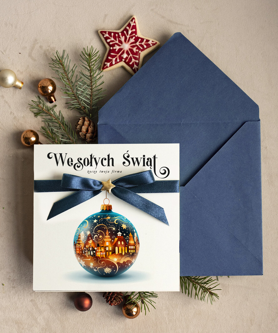 Kartki świąteczne z logo firmy Kokardki  bozonarodzeniowe kartki swiateczne z logo firmy, firmowa biznesowa kartka świąteczna, eleganckie kartki świateczne z kokardką dla firm0