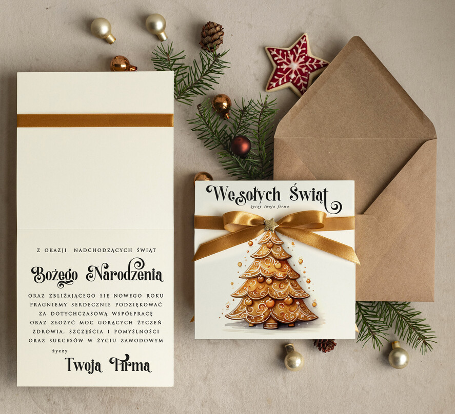 Kartki świąteczne z logo firmy Kokardki  bozonarodzeniowe kartki swiateczne z logo firmy, firmowa biznesowa kartka świąteczna, eleganckie kartki świateczne z kokardką dla firm1