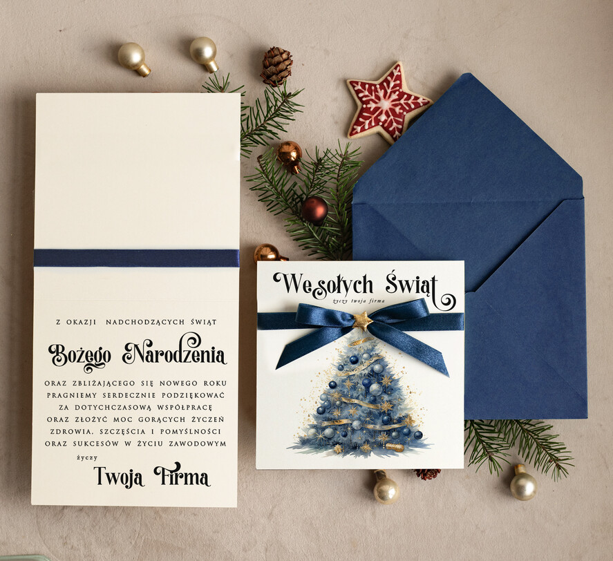 Kartki świąteczne z logo firmy Kokardki  bożonarodzeniowe kartki swiateczne z logo firmy, firmowa biznesowa kartka świąteczna, eleganckie kartki świateczne z kokardką dla firm1