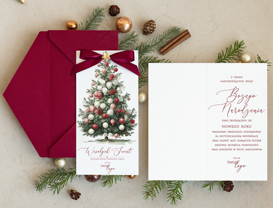 Kartki świąteczne z logo firmy Kokardki  kartka świąteczna z logo waszej firmy, karnety bożonarodzeniowe i na nowy rok z kokardką1