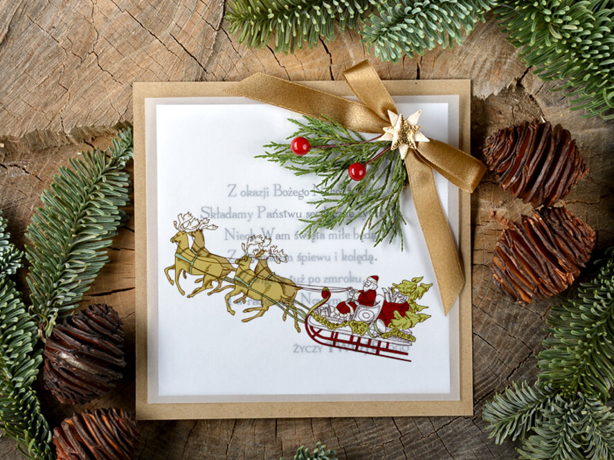 Kartki świąteczne z logo firmy retro kartki swiateczne z logo firmy, retro ze sznurkiem i wstążką0