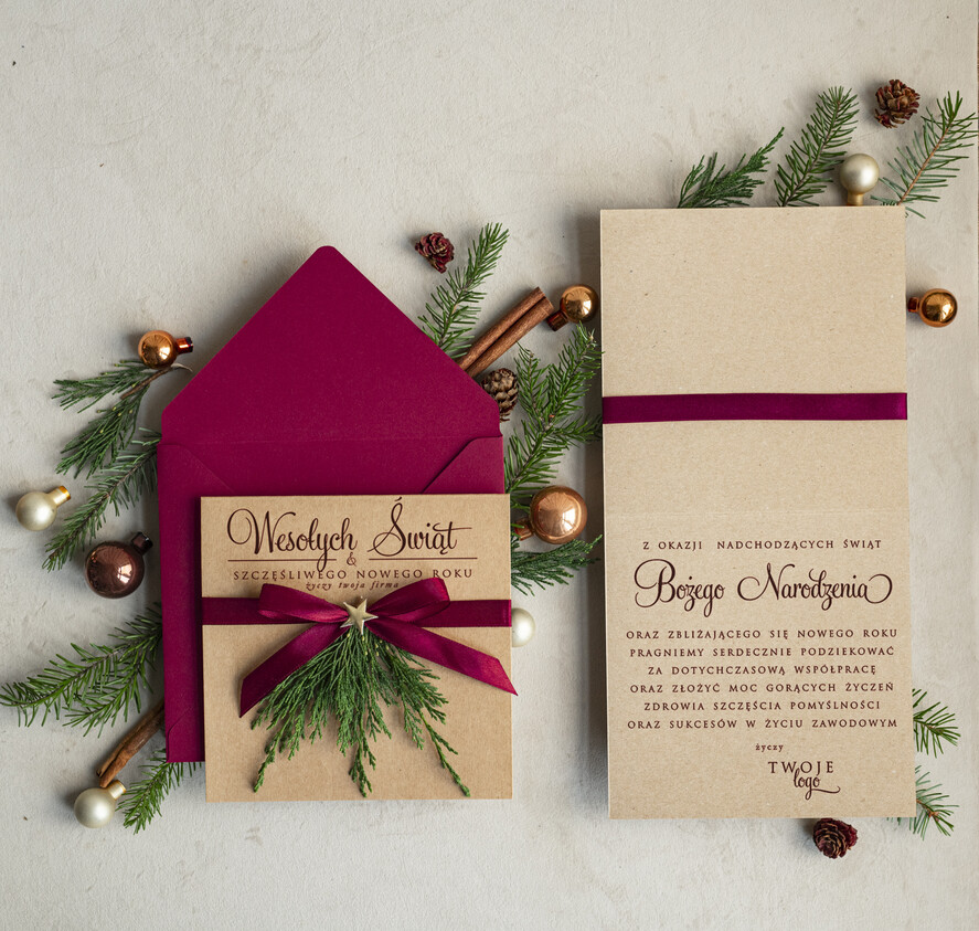 Kartki świąteczne z logo firmy natural ekologiczna kartka świąteczna z twoim logo, biznesowe kartki świąteczne z życzeniami, naturalna eko karta swiateczna1