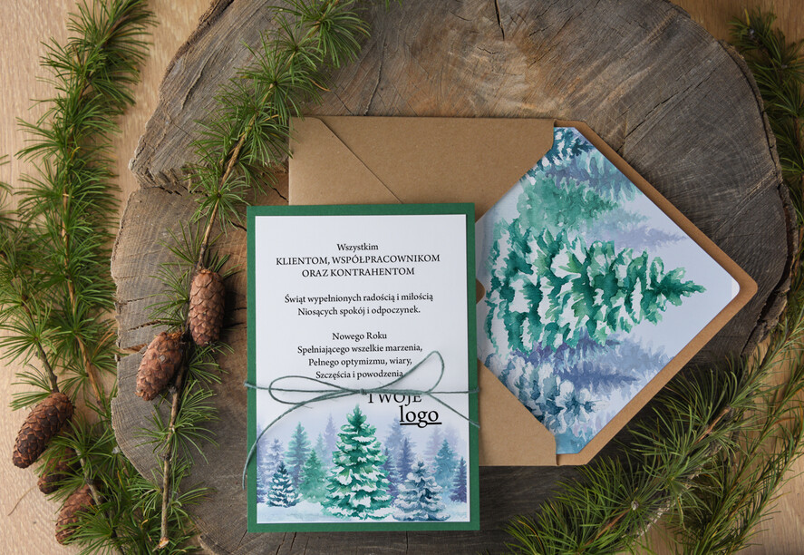 Kartki świąteczne z logo firmy natural kartki świąteczne dla firmy z logo, naturalne ze sznurkiem1