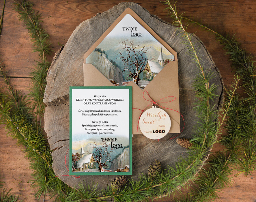 Kartki świąteczne z logo firmy natural biznesowe kartki świąteczne z Twoim logo, naturalne z koronką1