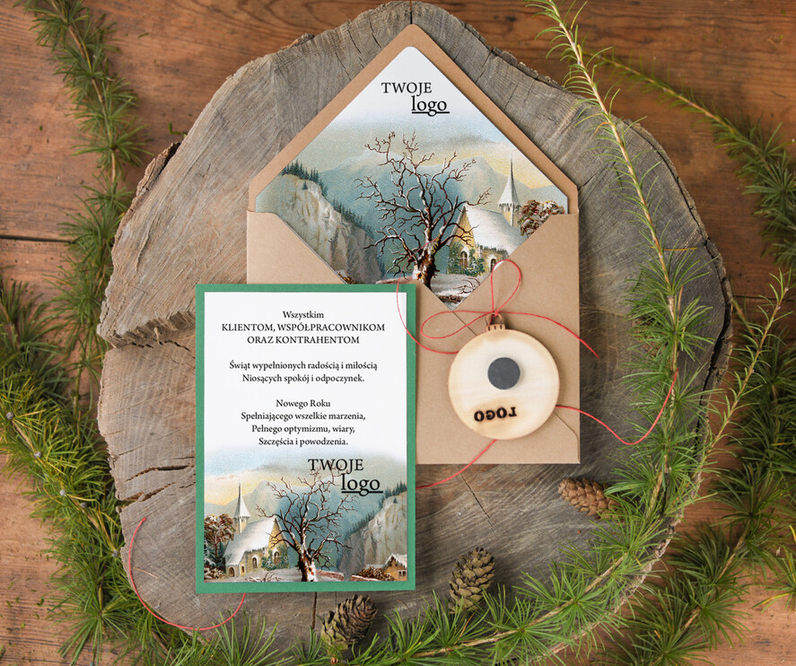Kartki świąteczne z logo firmy natural biznesowe kartki świąteczne z Twoim logo, naturalne z koronką2