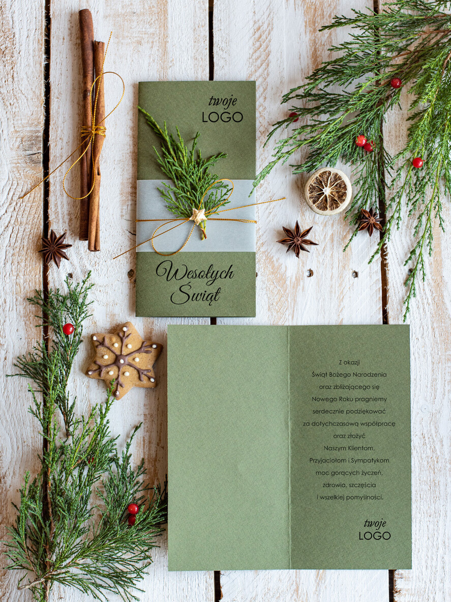 Kartki świąteczne z logo firmy natural biznesowe kartki świąteczne z logo, naturalne ze sznurkiem1