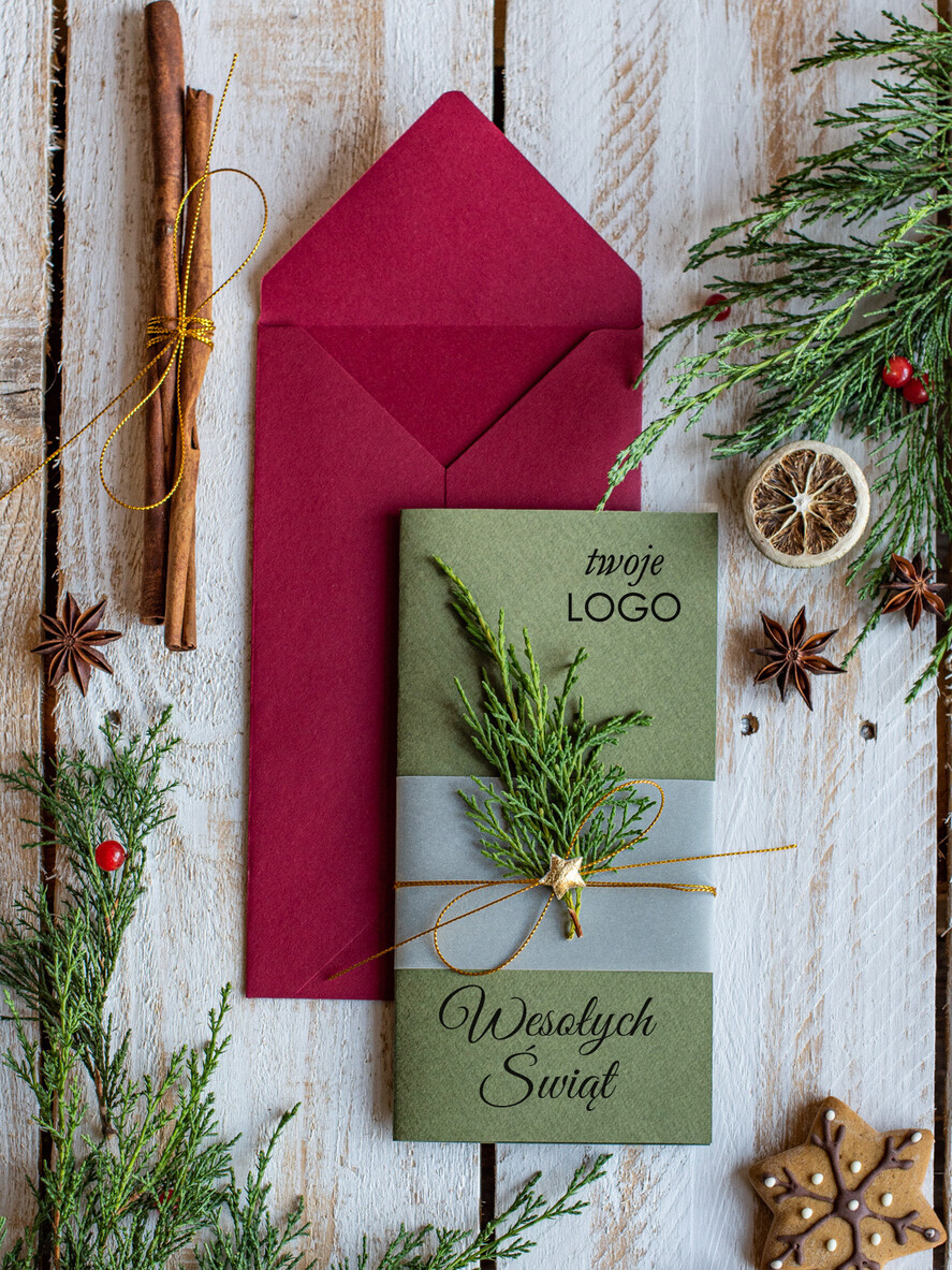 Kartki świąteczne z logo firmy natural biznesowe kartki świąteczne z logo, naturalne ze sznurkiem2