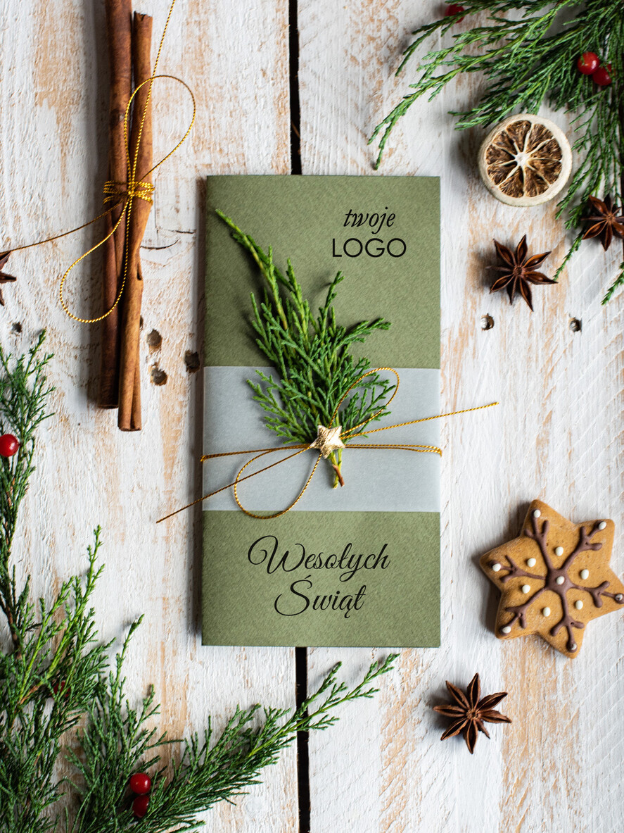 Kartki świąteczne z logo firmy natural biznesowe kartki świąteczne z logo, naturalne ze sznurkiem0