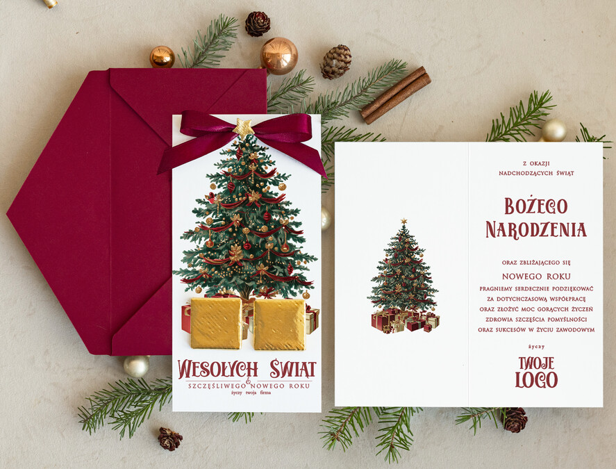 Kartki świąteczne z logo firmy natural kartka świąteczna z logo waszej firmy, ręcznie robione kartki świąteczne z czekoladką, kartki na święta bozegonarodzenia z czekoladkami1