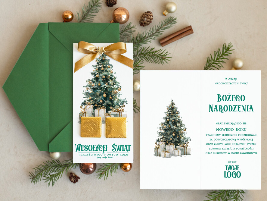 Kartki świąteczne z logo firmy natural kartka świąteczna z logo waszej firmy, ręcznie robione kartki świąteczne z czekoladką, kartki na święta bozegonarodzenia z czekoladkami1