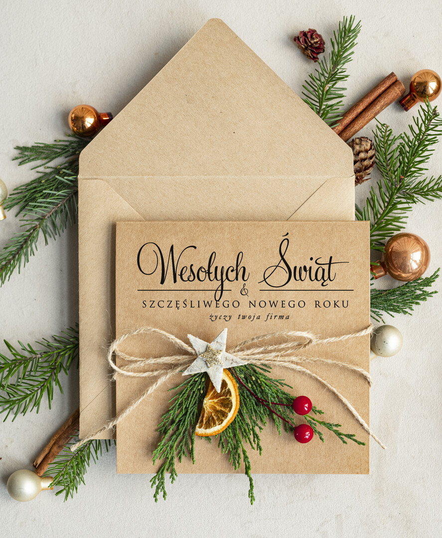 Kartki świąteczne z logo firmy natural ekologiczna kartka świąteczna z twoim logo, biznesowe kartki świąteczne z życzeniami, naturalna eko karta swiateczna0