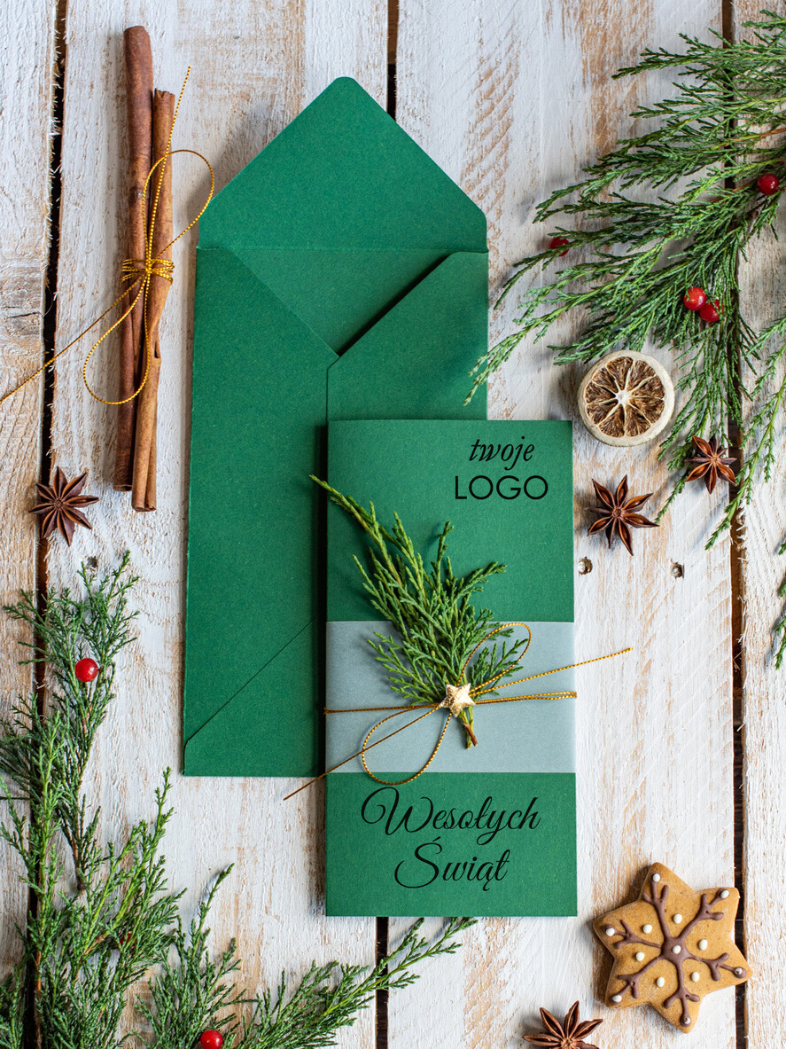 Kartki świąteczne z logo firmy natural biznesowe kartki świąteczne z logo, naturalne z koronką2
