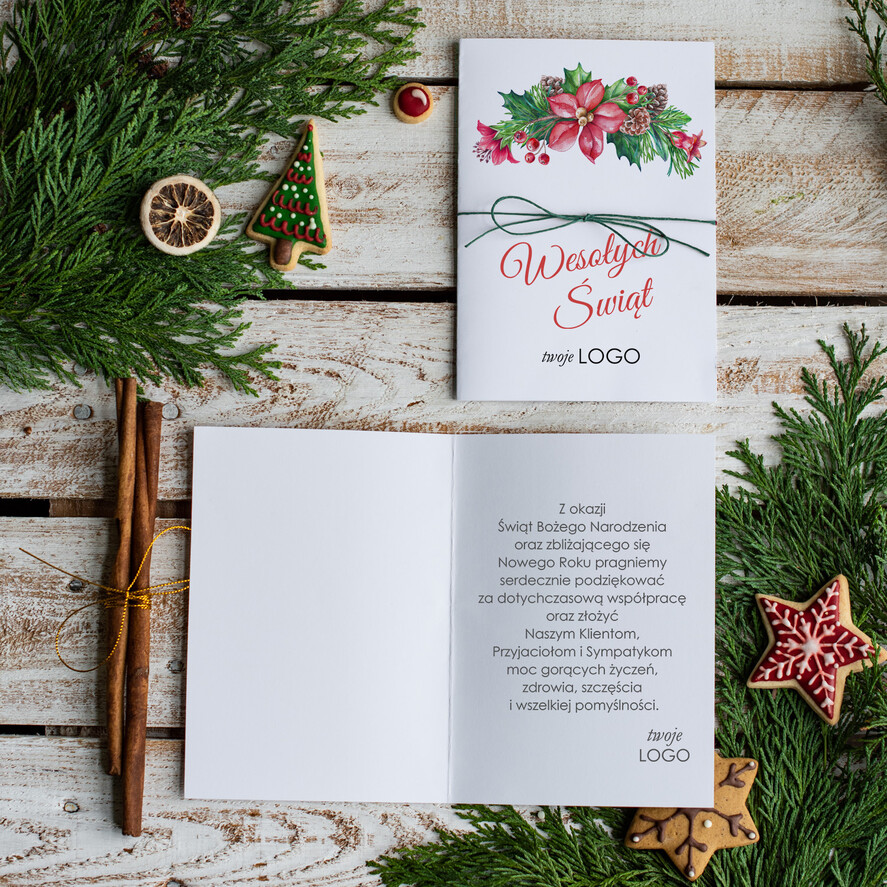 Kartki świąteczne z logo firmy Retro/nowoczesne Kartki Bożonarodzeniowe z Logo Twojej Firmy, karnety bożonarodzeniowe firmowe1