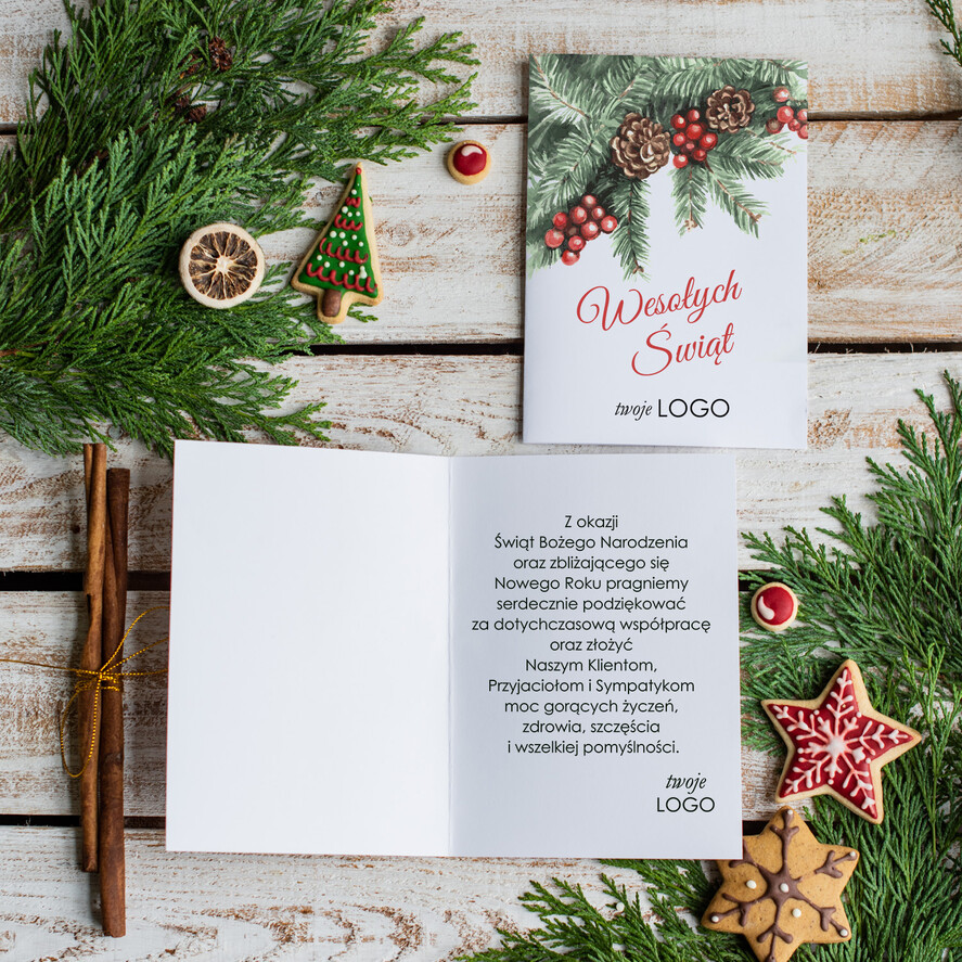 Kartki świąteczne z logo firmy Retro/nowoczesne kartka świąteczna dla firmy z logo, ekologiczne karnety bożonarodzeniowe1