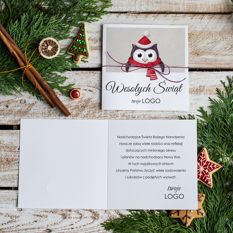 Kartki świąteczne z logo firmy Retro/nowoczesne biznesowe kartki świąteczne z logo, karnety bożonarodzeniowe i na nowy rok1