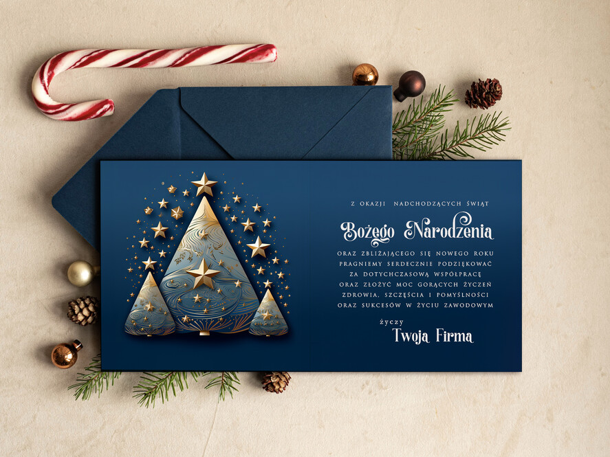 Kartki świąteczne z logo firmy Retro/nowoczesne  biznesowe kartki świąteczne z Twoim logo, świąteczna kartka dla firm z logo, kartka firmowa dla pracowników 1