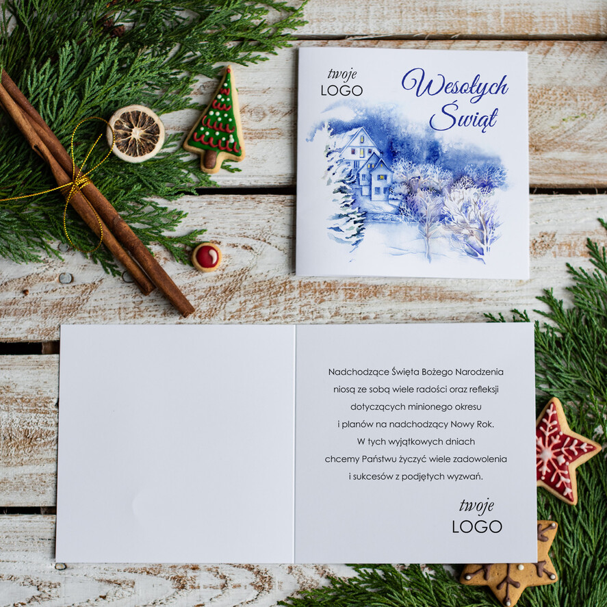 Kartki świąteczne z logo firmy Retro/nowoczesne firmowe kartki swiateczne z logo, karnety bożonarodzeniowe firmowe1