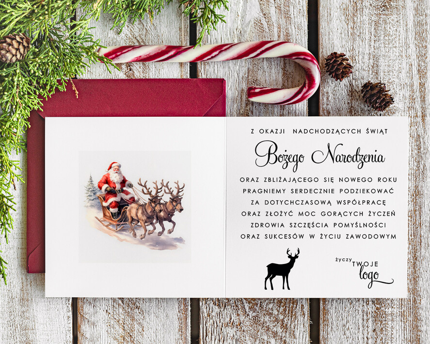 Kartki świąteczne z logo firmy Retro/nowoczesne kartki biznesowe z logo kartki świąteczne z Twoim logo, świąteczne kartki dla firm z logo, kartki świąteczne dla pracowników karnety bożonarodzeniowe1
