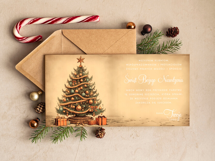 Kartki świąteczne z logo firmy Retro/nowoczesne biznesowe kartki świąteczne z Twoim logo, kartki świąteczne dla firm, kartki swiateczne z logo firmy, proste i eleganckie kartki dla pracowników1
