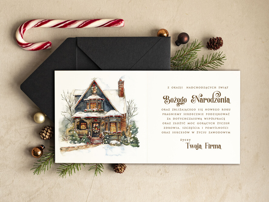 Kartki świąteczne z logo firmy Retro/nowoczesne Kartki na święta dla Pracowników, kartki świąteczne z logo firmy, noworoczne kartki dla firm z logo, kartka bożonarodzeniowa z życzeniami dla klientów1