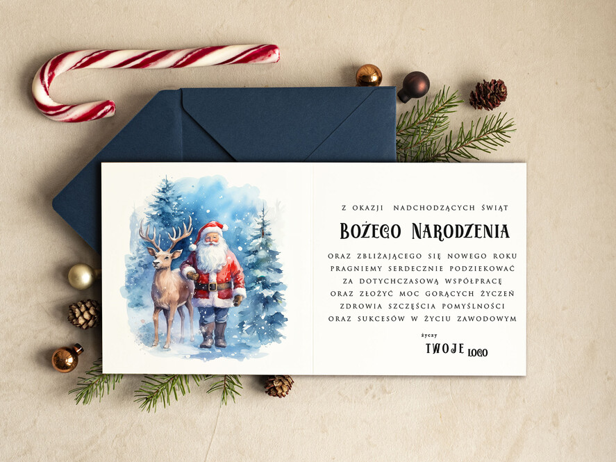 Kartki świąteczne z logo firmy Retro/nowoczesne Kartki na święta dla Pracowników, kartki świąteczne z logo firmy, noworoczne kartki dla firm z logo, kartka bożonarodzeniowa z życzeniami dla klientów1