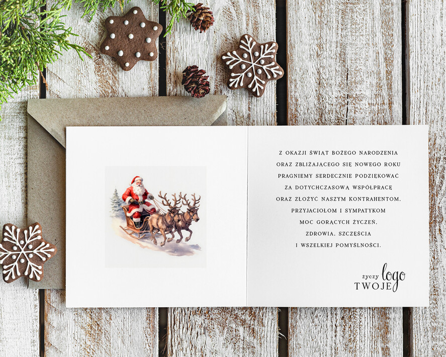 Kartki świąteczne z logo firmy Retro/nowoczesne karnety bożonarodzeniowe biznesowe kartki świąteczne z Twoim logo, świąteczne kartki dla firm z logo, kartki świąteczne dla pracowników karnety bożonarodzeniowe1
