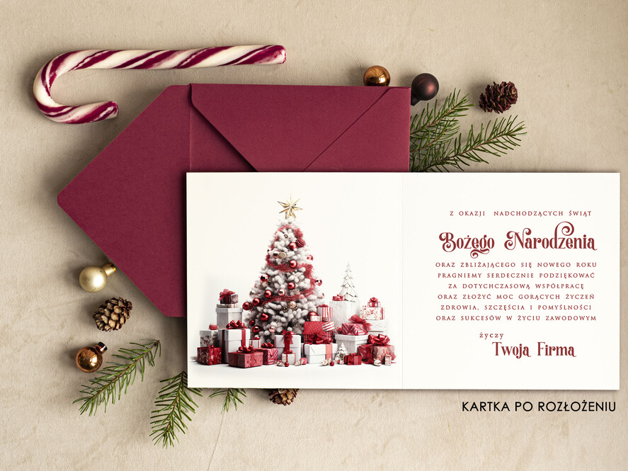 Kartki świąteczne z logo firmy Retro/nowoczesne biznesowe kartki świąteczne z Twoim logo, biznesowa kartka świąteczna, bożonarodzeniowa kartki z życzeniami dla klientów, noworoczna firmowa kartka1