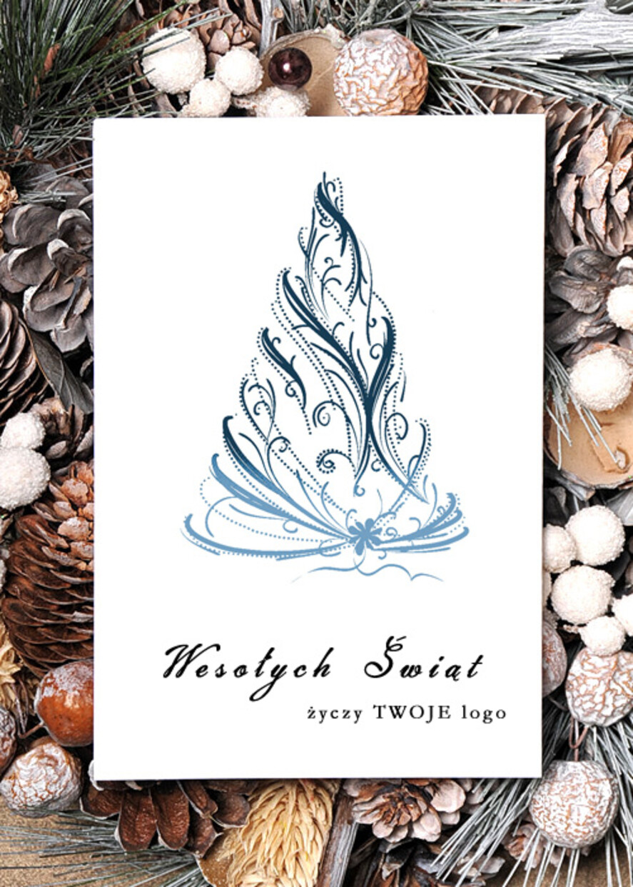 Kartki świąteczne z logo firmy Retro/nowoczesne firmowe kartki świąteczne z logo twojej firmy, pure kartki świąteczne ze wstążką0