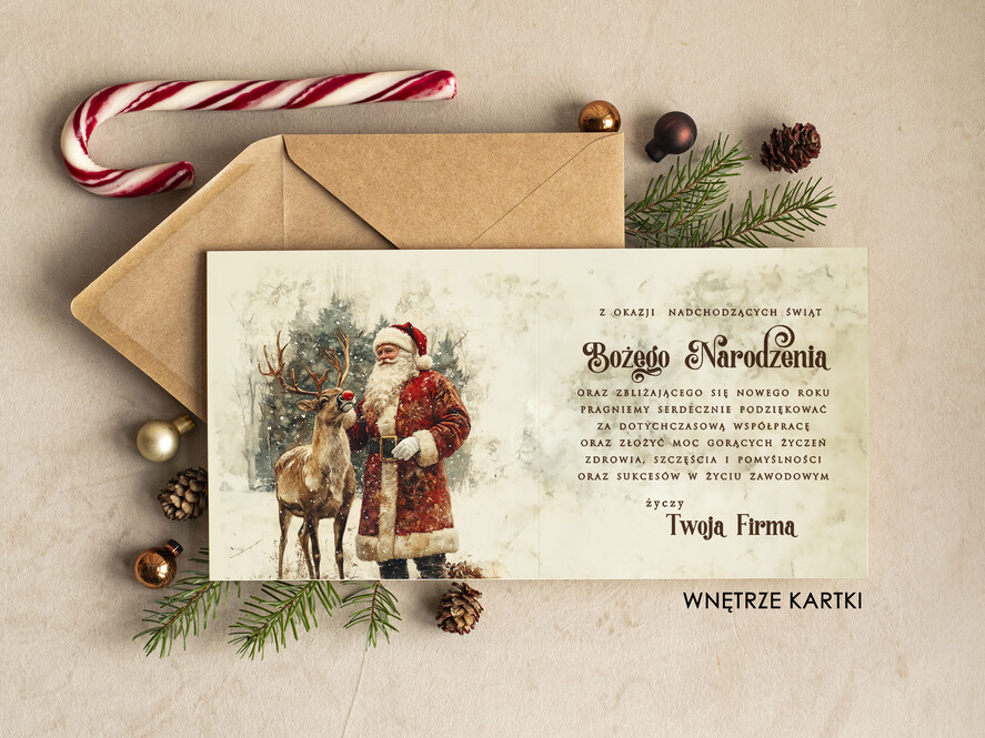 Kartki świąteczne z logo firmy Retro/nowoczesne biznesowe kartki świąteczne z Twoim logo, świąteczne kartki dla firm z logo, kartki świąteczne dla pracowników 1