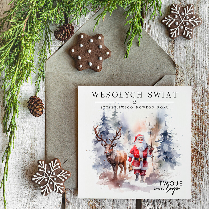 Kartki świąteczne z logo firmy Retro/nowoczesne biznesowe kartki świąteczne z Twoim logo, świąteczne kartki dla firm z logo, kartki świąteczne dla pracowników 0