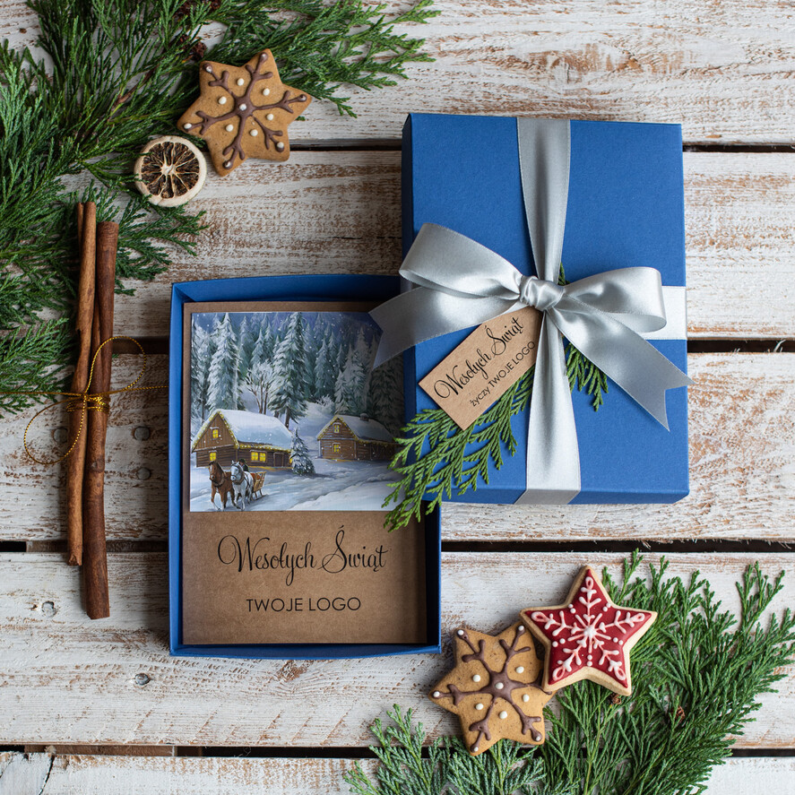 Kartki świąteczne z logo firmy kartka pudełko kartki świąteczne dla firm z logo, kolorowe pudełka z kartką świąteczną0