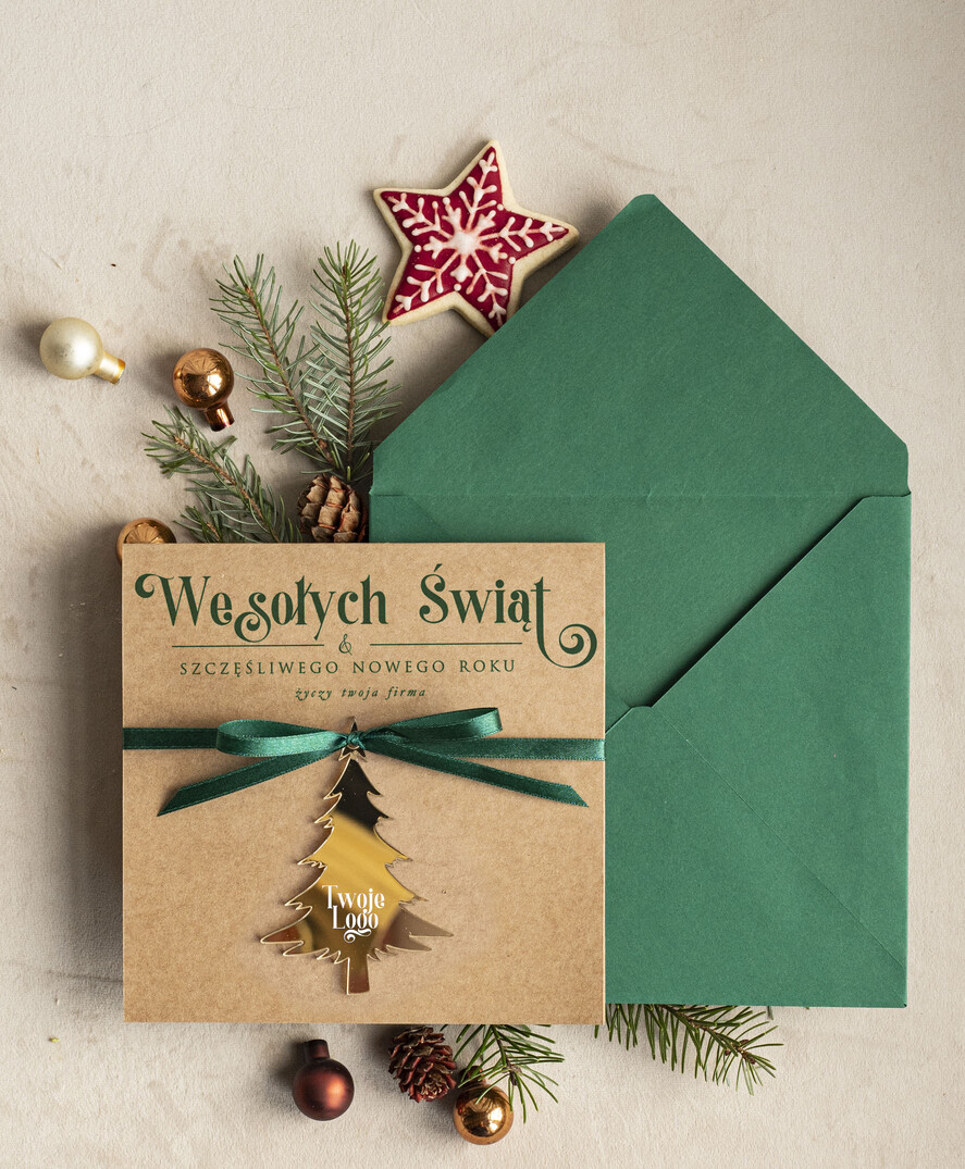 Kartki świąteczne z logo firmy z magnesem lub zawieszką na choinkę bożonarodzeniowa kartka świateczna dla Firm, kartki swiateczne z logo twojej firmy, biznesowa kartka świąteczna z zawieszką na choinkę2