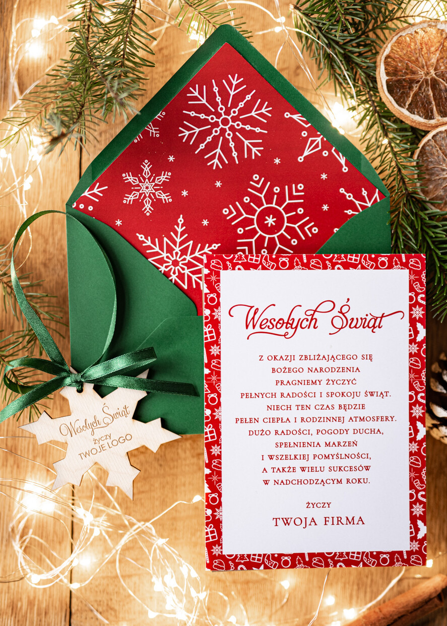 Kartki świąteczne z logo firmy z magnesem lub zawieszką na choinkę kartki świąteczne dla firm Drewniana bombka zawieszka na choinke z Logo firmy świateczna kartka firmowa 1
