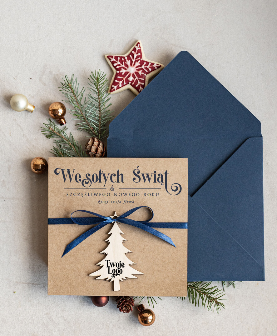 Kartki świąteczne z logo firmy z magnesem lub zawieszką na choinkę bożonarodzeniowa kartka świateczna dla Firm, kartki swiateczne z logo twojej firmy, biznesowa kartka świąteczna z zawieszką na choinkę0