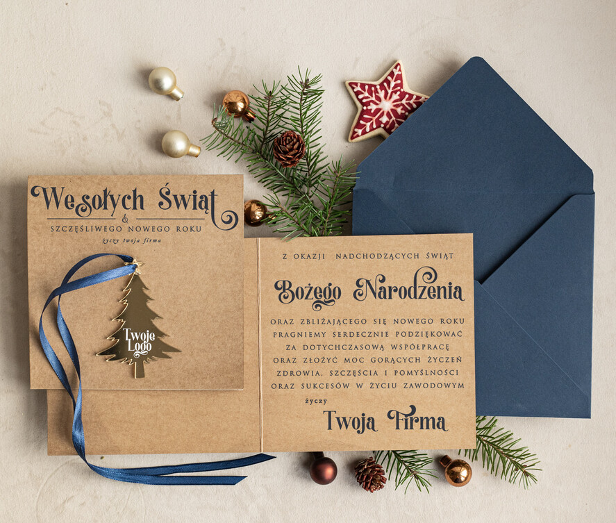 Kartki świąteczne z logo firmy z magnesem lub zawieszką na choinkę bożonarodzeniowa kartka świateczna dla Firm, kartki swiateczne z logo twojej firmy, biznesowa kartka świąteczna z zawieszką na choinkę1