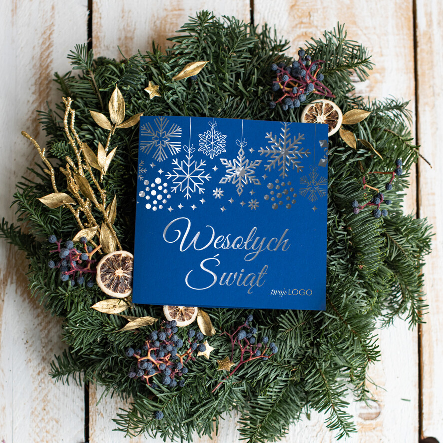 Kartki świąteczne z logo firmy złocone złote Kartki Bożonarodzeniowe z Logo Twojej Firmy, złocone karnety świąteczne złote mieniące się napisy1