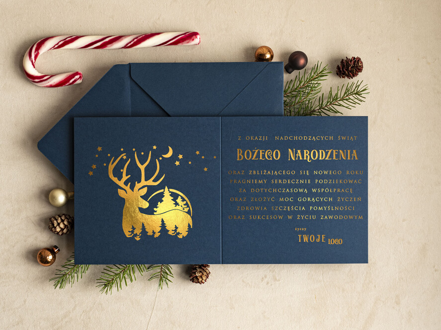 Kartki świąteczne z logo firmy złocone złote kartki świąteczne z logo twojej firmy, złocone karnety świąteczne złote mieniące się napisy, eleganckie kartki świąteczne dla firm1