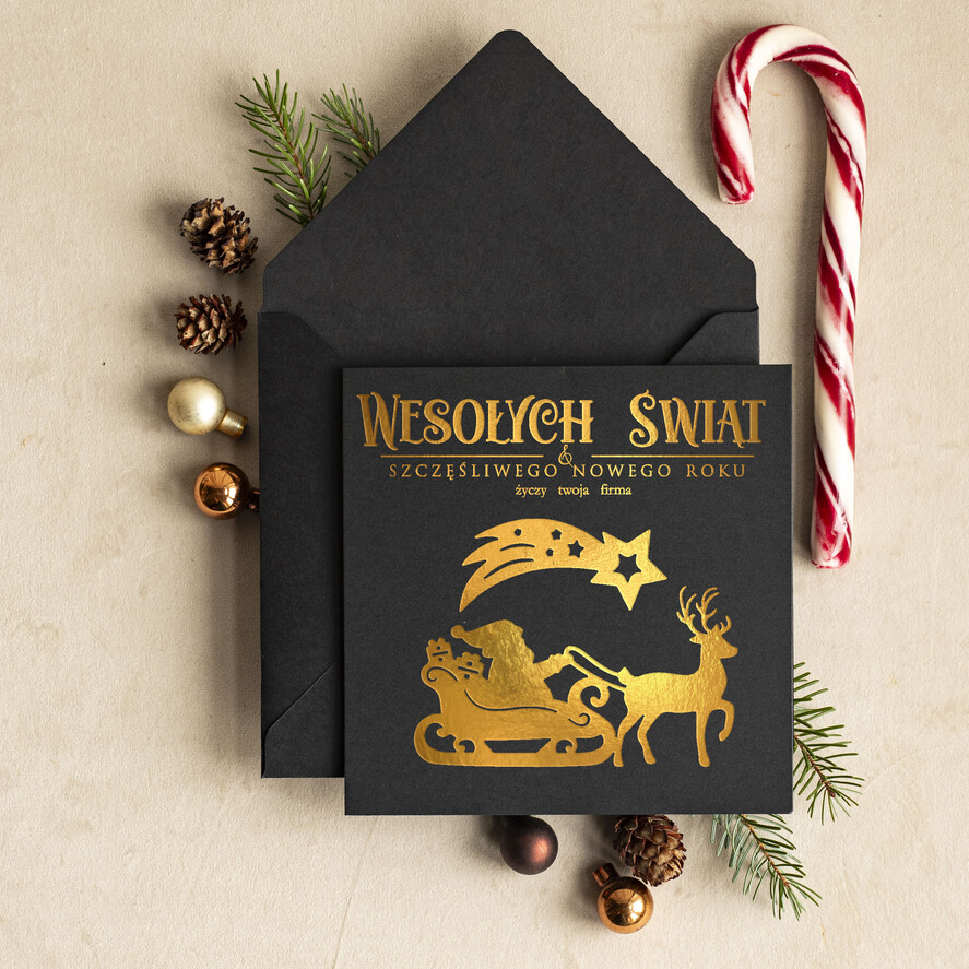 Kartki świąteczne z logo firmy złocone złote kartki świąteczne z logo twojej firmy, złocone karnety świąteczne złote mieniące się napisy, eleganckie kartki świąteczne dla firm 0