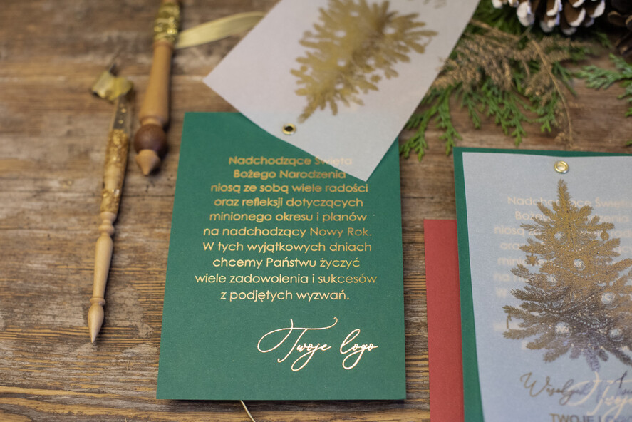 Kartki świąteczne z logo firmy złocone złote kartka świąteczna z twoim logo, błyszczące złote karnety swiateczne złote napisy1