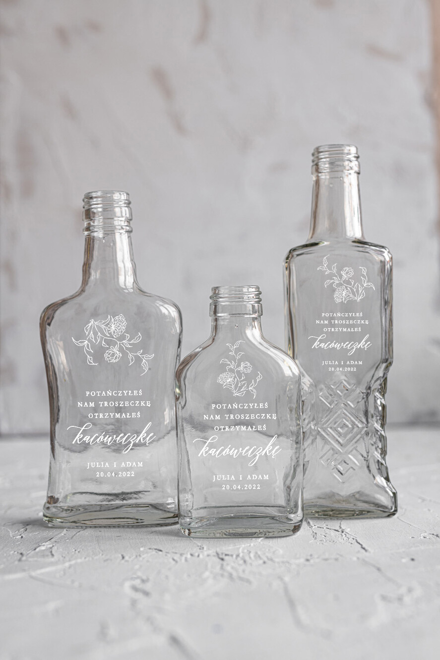 Podziękowania dla Gości Weselnych Butelki/słoiczki z nadrukiem UV podziękowania dla gości weselnych buteleczki na własny trunek prezenty dla gości weselnych boho wydruk na butelce1