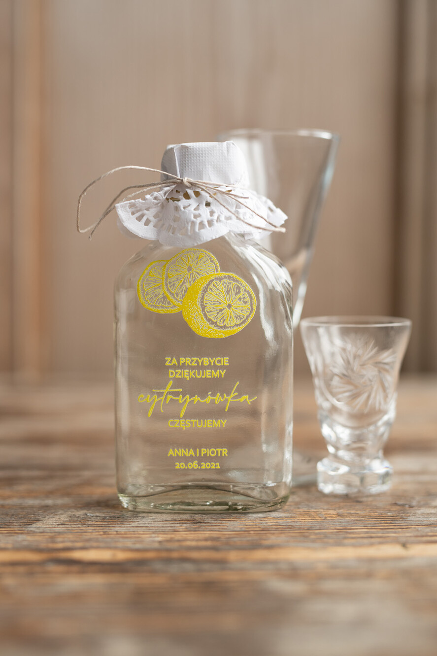 Podziękowania dla Gości Weselnych Butelki/słoiczki z nadrukiem UV podziękowania dla gości weselnych buteleczka na cytrynówkę oryginalny pomysł na prezent dla gości weselnych 1