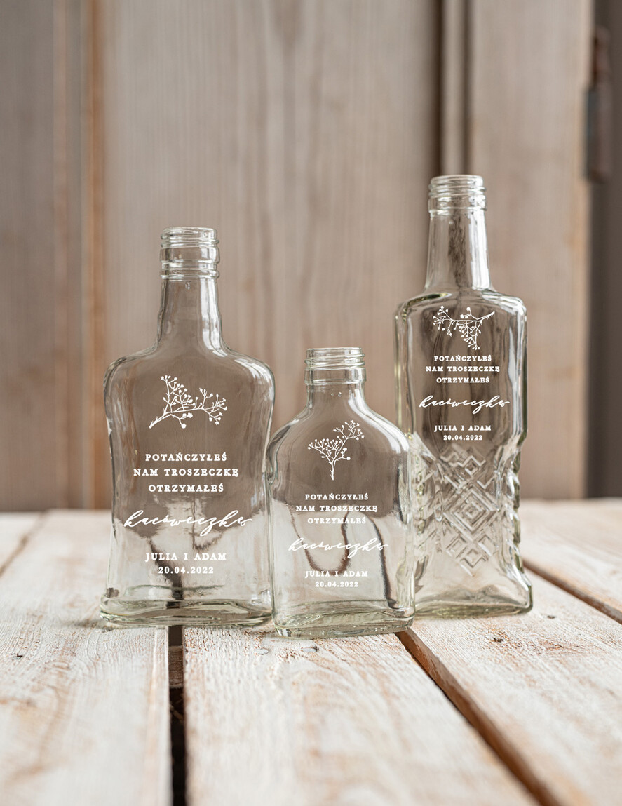 Podziękowania dla Gości Weselnych Butelki/słoiczki z nadrukiem UV rustykalne podziękowania dla gości weselnych  małe buteleczki na nalewkę prezent dla gości weselnych wydruk UV na butelce1