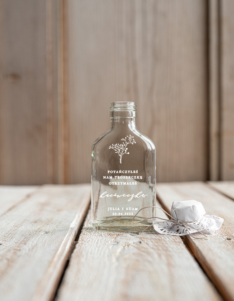 Podziękowania dla Gości Weselnych Butelki/słoiczki z nadrukiem UV rustykalne podziękowania dla gości weselnych  małe buteleczki na nalewkę prezent dla gości weselnych wydruk UV na butelce0