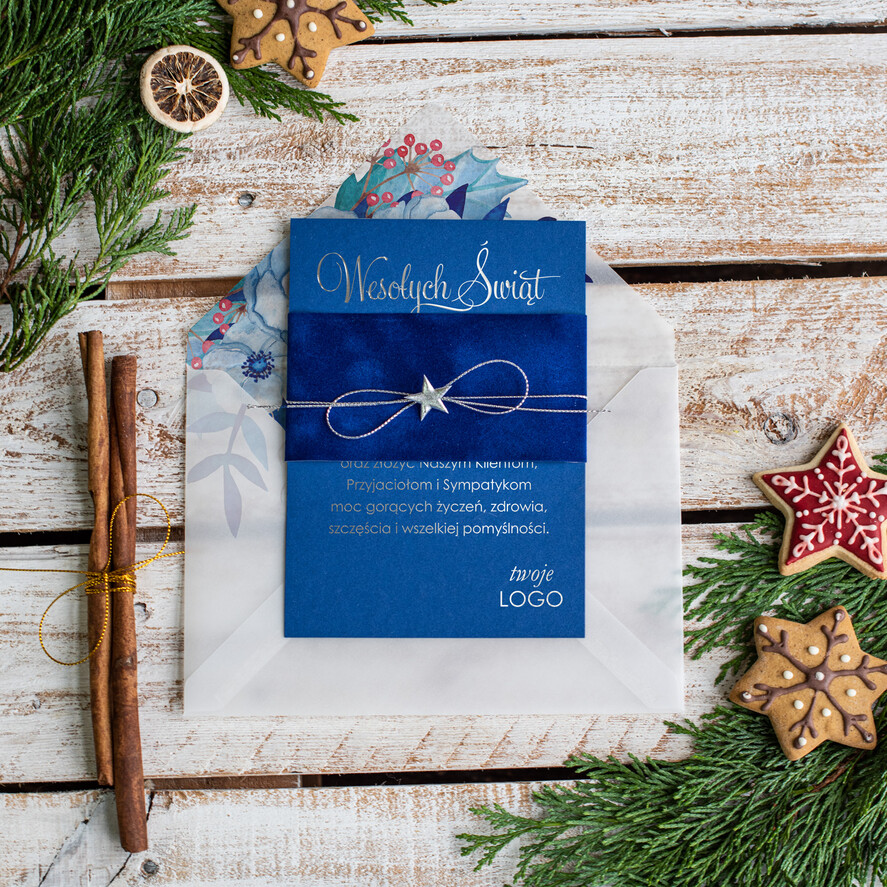 Kartki świąteczne z logo firmy welurowe błyszczące welurowe kartki świąteczne z logo 3